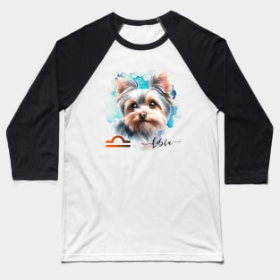 Libra Zodiac Sign Cute Yorkshire Terrier Yorkie Watercolor Art Baseball T-Shirt